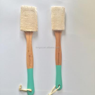 China High quality loofah+wooden+bristle long handle loofah bath brush for sale