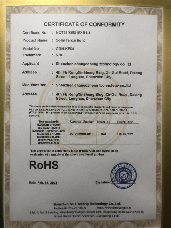 RoHS - Shenzhen Changdaneng Technology Co., Ltd.