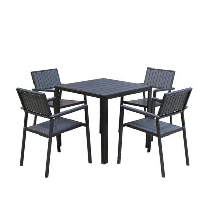 China Hot Selling Durable Modern Plastic Wood Garden Patio Outdoor Furniture Table Chairs Combination Sets for sale