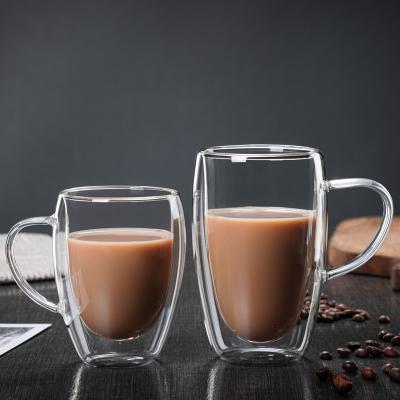 China Best Price Sustainable High Quality Coffee Double Wall Glass Tea Mugs With Handle for sale