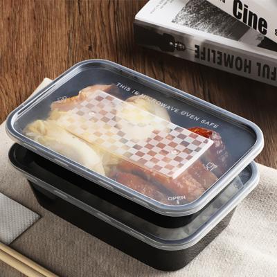 China Plastic Microwavable Rectangle Fruit Salad Takeout Bowl With Lid Dinnerware Sets For Packing Food for sale