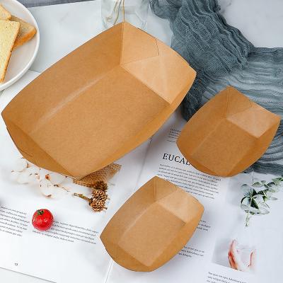 China Hot New Products Eco Friendly Disposable Biodegradable Eco-Friendly Disposable Boat Shape Fast Food Food Tray Kraft Paper Food Tray Dishes for sale