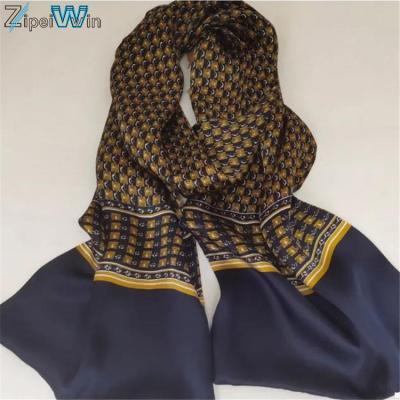 China Hot Wholesale Soft Stylish Luxury Digital Print Design Zipei Pure Silk Men's Pure Silk Scarf High End High End Custom Made for sale