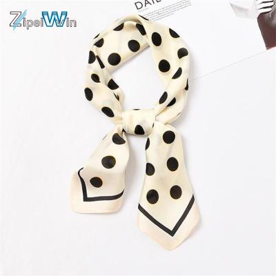 China Chinese Wholesale Soft Feeling ZP Unique Design Polka Dot Print Square Satin Silk Red Scarf for sale