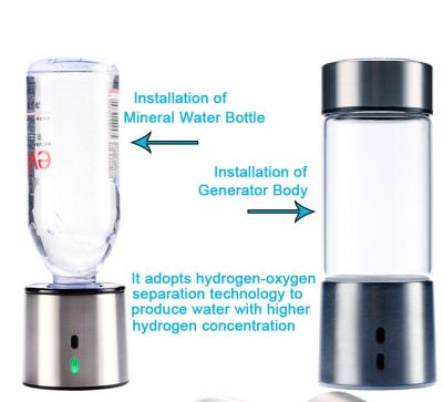 China Customization Logo OEM ODM 300ml H2 Outdoor Glass Water Bottle Rich Hydrogen Water Generator Bottle for sale