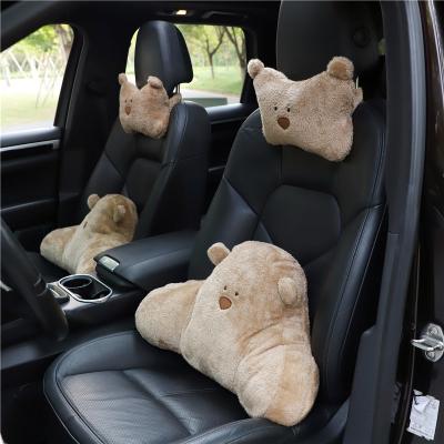 China Logo Printed Cartoon Plush Bear Car Headrest Mount Holder for Winter Comfortable Travel for sale