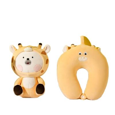 China Memory Foam Filling U-shaped Plush Fabric Deer Embroidery Animal Shape Travel Neck Pillow for sale