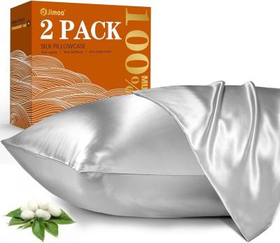 China 100% Polyester 22 Momme Natural Silk Pillow Cases Set of 2 with Zipper for Hair and Skin for sale