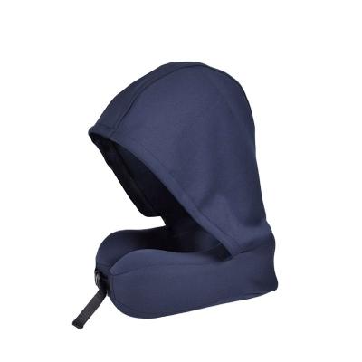 China Gray U-shaped Portable Memory Foam Neck Support Travel Pillow with Hoodie for sale