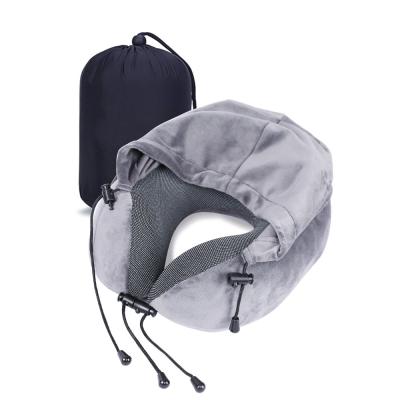 China Convenient Hoodie Storage Bag U Shape Memory Foam Neck Pillow for Airline Travel for sale