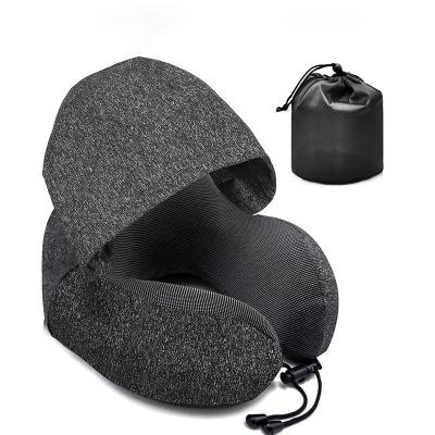 China PORTABLE U-shaped Travel Neck Pillow with Hood Breathable High Density Neck Cushion for sale