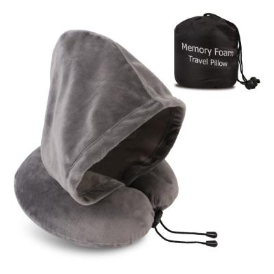 China Customized PU U Shaped Hoodie Travel Pillow with Memory Foam Neck and Shoulder Support for sale