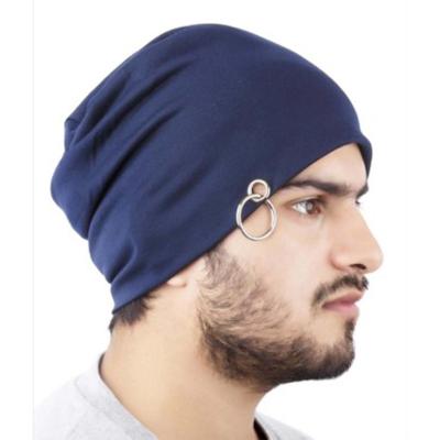 China COMMON Blue Modern Look Winter Hat With Metal Hook Ring For Men for sale