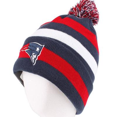 China COMMON Flag Embroidered Navy Pom Pom Beanie Hat Red for sale