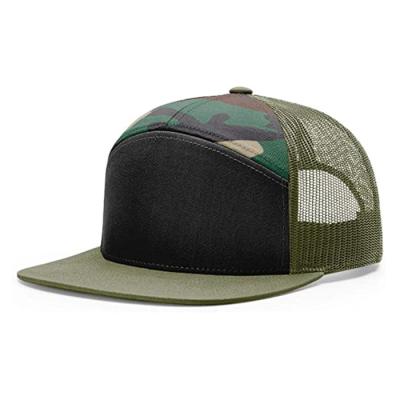 China OEM COMMON Wholesale High Quality Camouflage Design Custom Logo Snapback Trucker Cap Plain 7 Panel Hat for sale