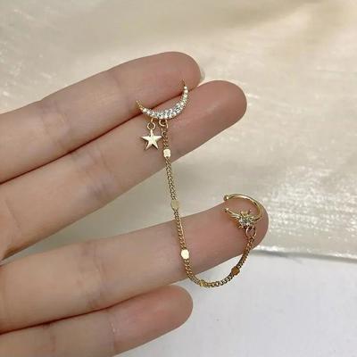 China 2021 New Trendy Fashion Star Rhinestone Moonstone Jewelry Fashion Earings Cuff for sale