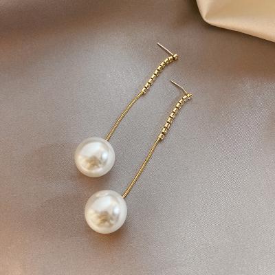 China FASHIONABLE Long Dangle Crystal Pearl Drop Earrings 2021 For Women Newcomers for sale