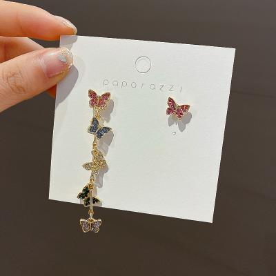 China Asymmetry Trendy Trendy Crystal Butterfly Fashion Colorful Stud Earrings for sale