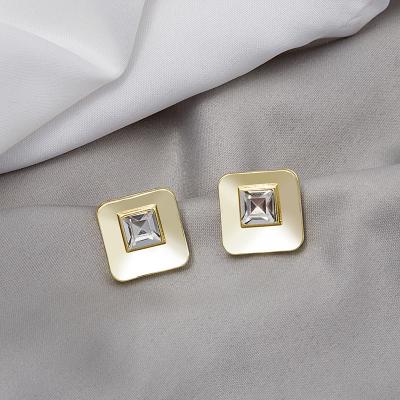 China Fashion Trendy Trendy Square Crystal Gold Plated Earrings Studs for sale