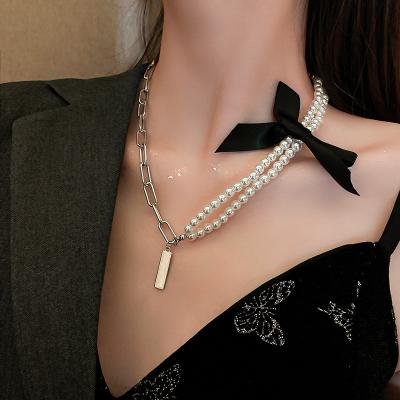 China Trendy Trendy Fashion Pearl Necklace Chunky Chain Bowknot for sale