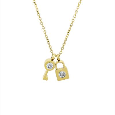 China FASHIONABLE Initial 14K Gold Plated Zirconia Pendants Lock And Key Necklace for sale