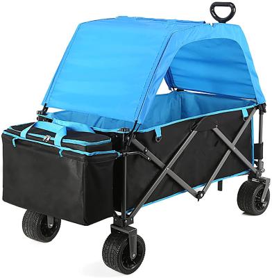 China Easy Folding Heavy Duty Folding /Strong/Convenience Cart Outdoor Folding Service Cart With Brake Function Big Wheels And Canopy For Grocery Beach Black 176l for sale