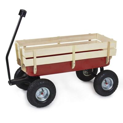 China Wooden Outdoor Cart ALL Terrain Pulling Kids Kids Garden Cart With Wooden Railing for sale