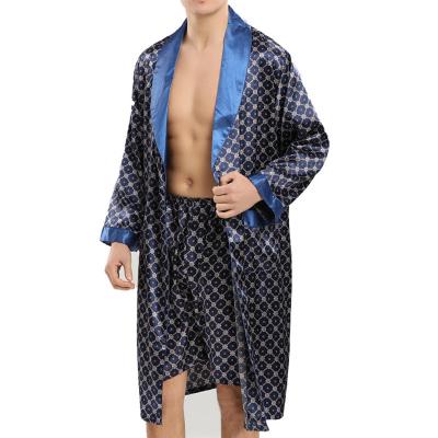 China Spring/Summer Daily Life Mens Long Sleeved Mens Slim Bathrobe Silk Nightgown Two Piece Set for sale