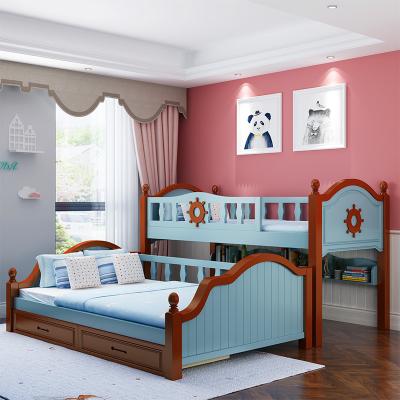 China Modern Design High Quality Modern Pine Wood Upper And Lower Double Layer Wooden Kids Beds for sale