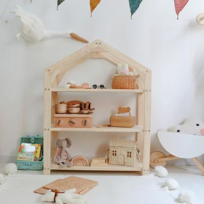 China Nordic Eco-friendly Children's Shelf Small House Style Picture Book Toy Solid Wood Multi-Layer Shelf Storage Cabinet for sale