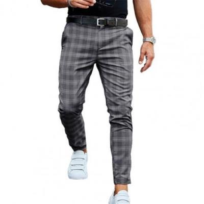 China Men's Breathable Warm Mid-Rise Sales Plaid Pattern Pants Plaid Popular Male Skinny Pants Casual Bottoms For Men for sale