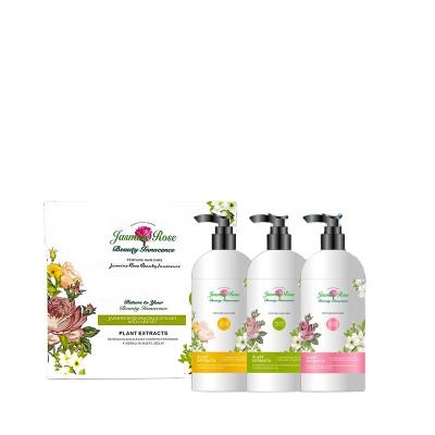 China OIL-CONTROL Pure Organic Private Label Jasmine Rose Blossom Whitening Mild Moist Shampoo & Conditioner Body Wash Set for sale