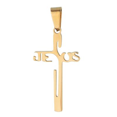 China High Quality Stainless Steel Religious Jesus Crucifix 30x20mm Rosary Accessories Gold Cross Pendant for sale