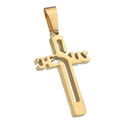 China Jesus Crucifix 30x20mm High Quality Stainless Steel Rosary Accessories Religious Gold Plated Cross Pendant for sale