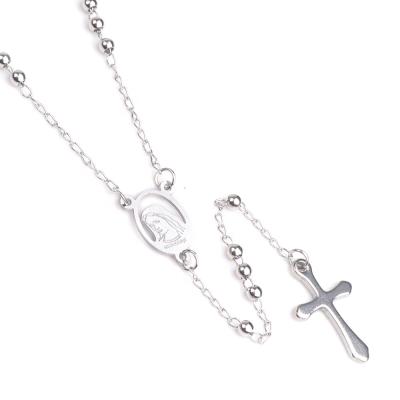 China Religious Catholic Prayers Stainless Steel With Virgin Mary Engraved Religious Women Necklace Rosary for sale