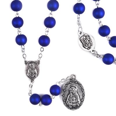 China Seven Sorrows Religious Catholic Blue 8mm Gum Acrylic Beads Chain Rosary Necklace for sale