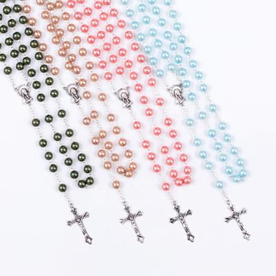 China Plastic St Mary Medal Chain Rosary Bead Necklace 8mm Religious Catholic Beads for sale