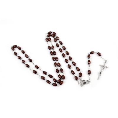 China Wholesale 6x9mm Religious Wood Beads Catholic Rosary Gifts Necklace For Prayer for sale