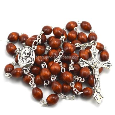 China Wooden Catholic Rosary Bead Rosary Necklace with Holy Soul Madonna for sale