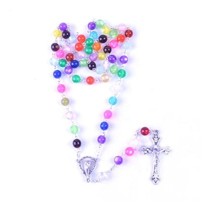 China Beautiful High Quality Colorful Catholic Resin Acrylic Cat Eye Rosary with Madonna Centerpiece for sale