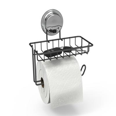 China Durable Convenient Universal Toilet Paper Holder Suction Cup Toilet Paper Roll Holder With Storage Shelf for sale