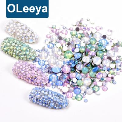 China Factory Price Oleeya Flatback Rhinestones Wholesale Opal Colors Glass Rhinestones For Nail Art for sale