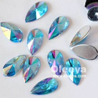 China Flatback factory direct sale 8x13mm ab teardrop flatback treble blue green rhinestones 9*18mm for sale