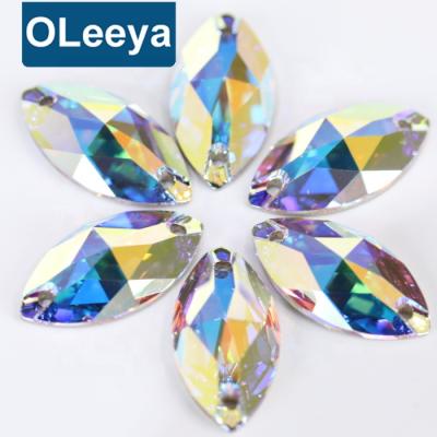 China Factory 5A Quality High Quality Flatback Shinny Crystal Navette ab sew on rhinestones for women dresses for sale