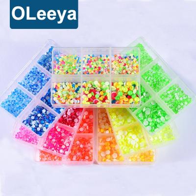 China Oleeya Neon Rhinestones New Each Package 1200pcs Box Mixed Glass Neon Crystal Stone For Clothing 6 Sizes Color Hotfix Rhinestones for sale