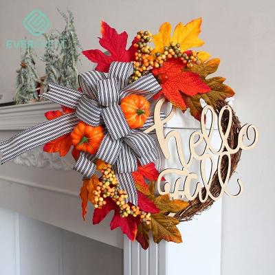 China Wood+cloth+plastic Falls Harvest Halloween Thanksgivings Decoration Indoor Outdoor Fall Wreath For Front Door Autumn Harvest Wreath for sale