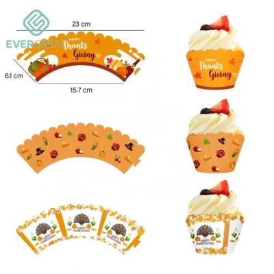 China OEM Drop Harvest Halloween Or Thanksgiving Party Decoration 24pcs Happy Thanksgiving Turkey Maple Leaf Cupcake Wrappers for sale