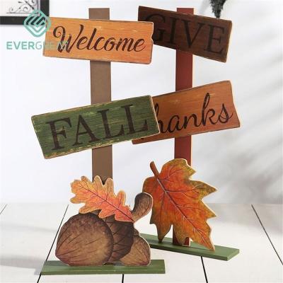 China Autumn Wooden Welcome Thanksgiving Decorations Day Thanksgiving Table Top Sign for sale