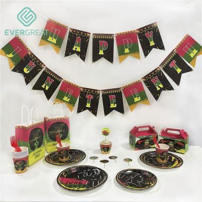 China Decoration African American Independence Day Party Decoration Supply Happy Napkin Cake Dish Banner Juneteenth Tableware Set for sale