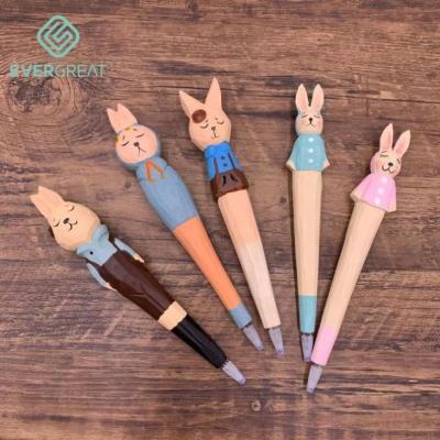 China Handmade Wooden Cutout Animal Fun Pen Novelty Pen Office Supply Cute Stationary School Supply Easter Party Decor 100% Wooden Gel Pen for sale